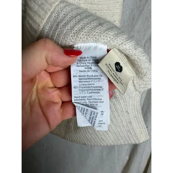 Madewell Lyle Rib Henley Wool Pullover Cream Sweater Sz. S - Picture 6 of 7